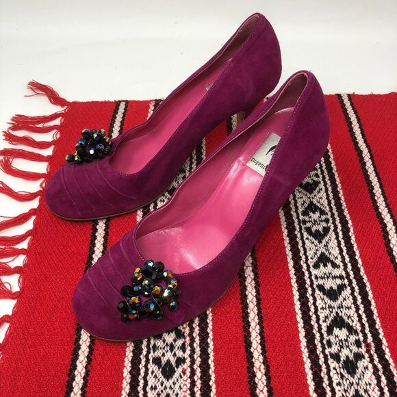 Eugenia Kim Pink Suede Round Toe Beaded Heels 37 - Picture 2 of 11